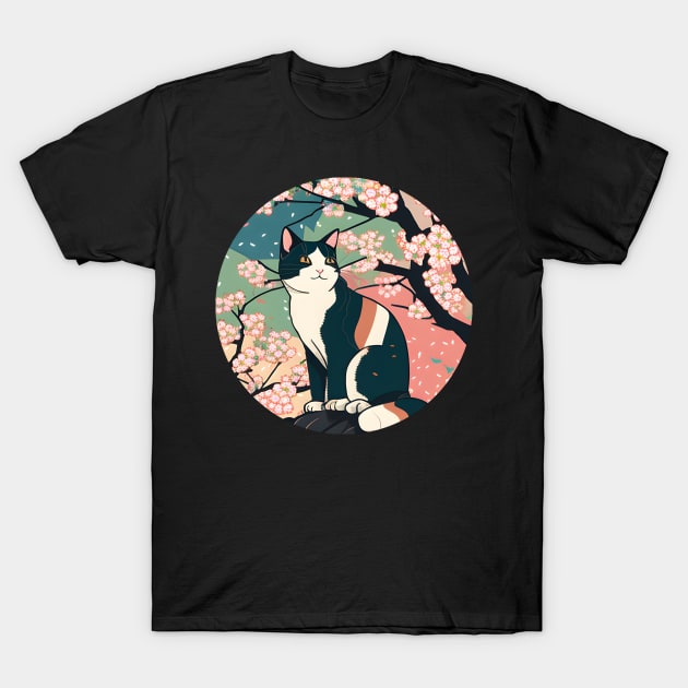 Cherry Blossom Cat Sakura Japanese Kawaii T-Shirt by Danielle Shipp